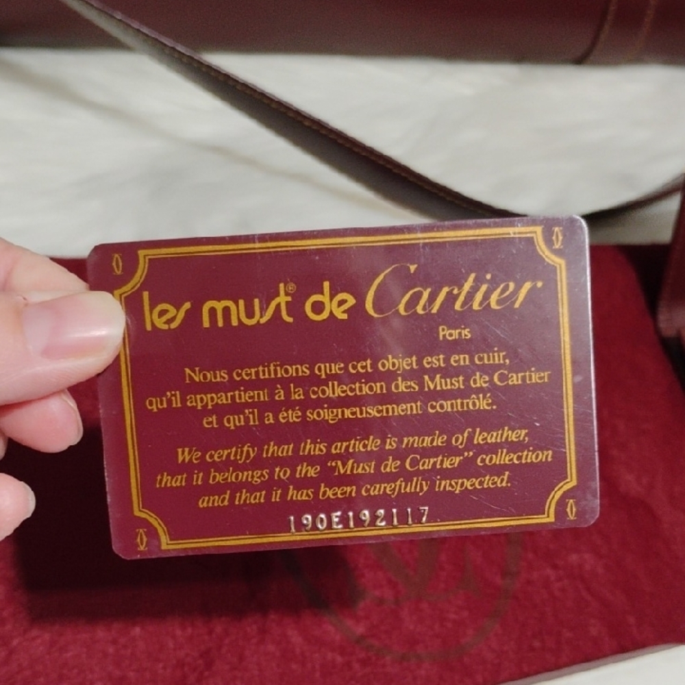 SALE! Auth Cartier Must Line Leather Bordeaux Shoulder Bag Dust Bag Coin Case - Picture 14 of 16